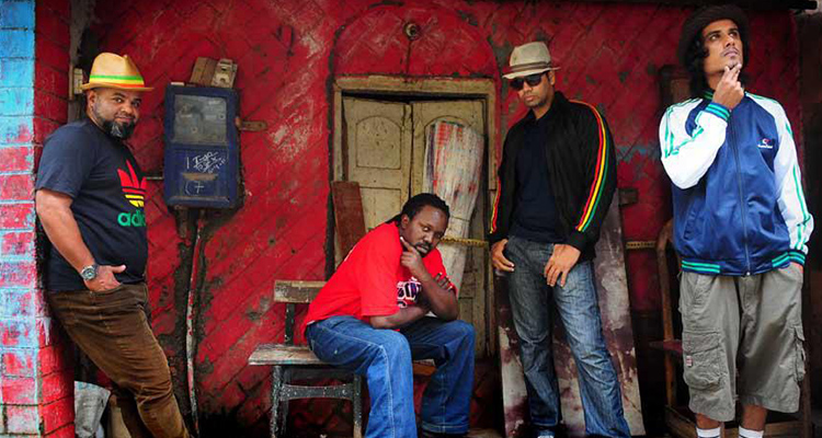 band members of bombay bassment playing at kitsch mandi in bangalore